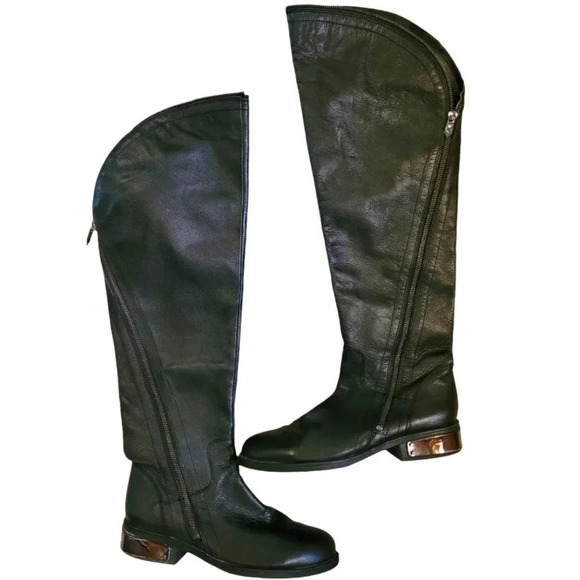 FERGIES Navaro black pebbled leather over the knee slant zip up boots Women's 8 - Picture 1 of 15